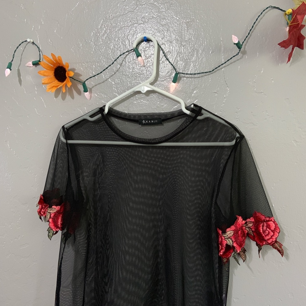 Black floral sheer top